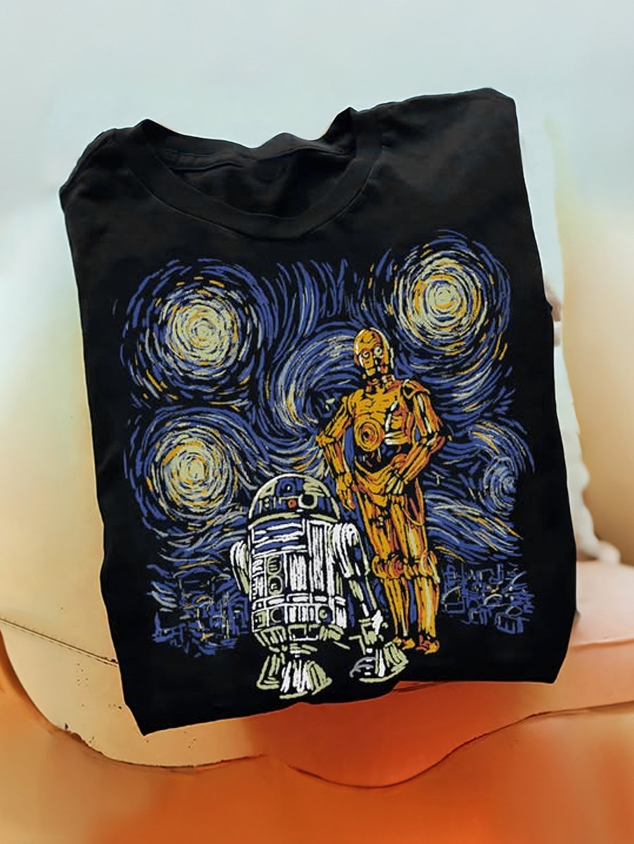 Men's 100% Cotton Planet Print Crew Neck Short Sleeve T-Shirt
