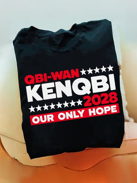 Men's Cotton "QBI-WAN Hope"Print Crew Neck Short Sleeve T-Shirt