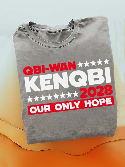 Men's Cotton "QBI-WAN Hope"Print Crew Neck Short Sleeve T-Shirt